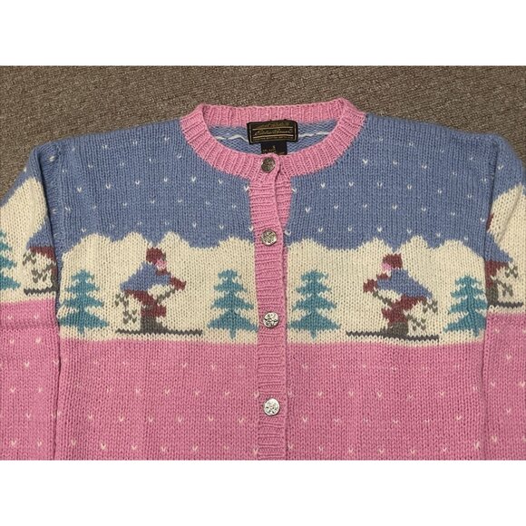 Vintage 80s Women’s Small Eddie Bauer Winter Apres Ski Wool Cardigan Sweater - Picture 3 of 7